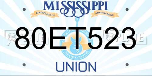 80ET523 Mississippi License Plate