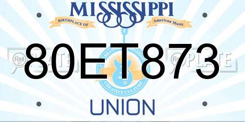 80ET873 Mississippi License Plate