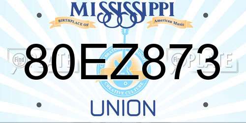 80EZ873 Mississippi License Plate