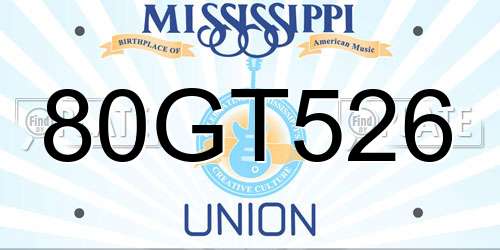 80GT526 Mississippi License Plate