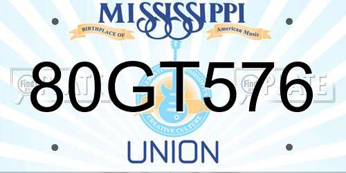 80GT576 Mississippi License Plate
