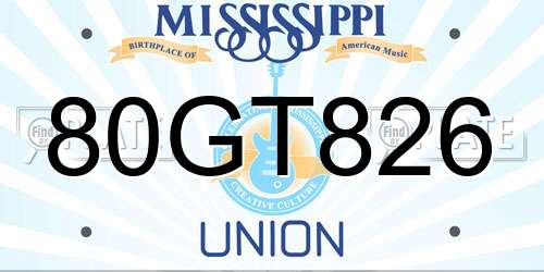 80GT826 Mississippi License Plate