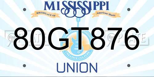 80GT876 Mississippi License Plate
