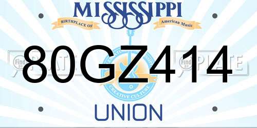 80GZ414 Mississippi License Plate