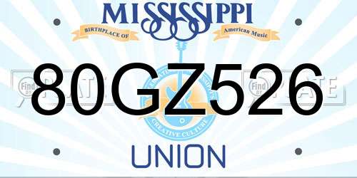 80GZ526 Mississippi License Plate
