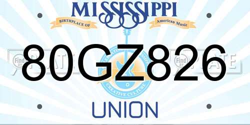 80GZ826 Mississippi License Plate