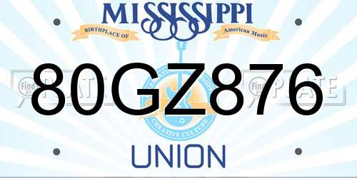 80GZ876 Mississippi License Plate