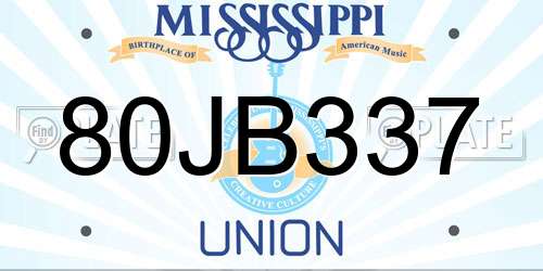 80JB337 Mississippi License Plate
