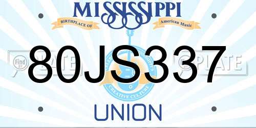 80JS337 Mississippi License Plate