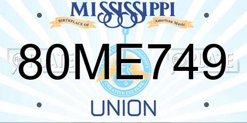 80ME749 Mississippi License Plate
