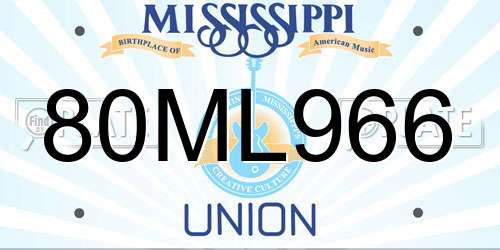 80ML966 Mississippi License Plate