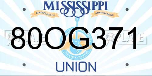 80OG371 Mississippi License Plate