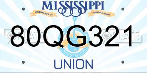 80QG321 Mississippi License Plate