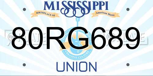 80RG689 Mississippi License Plate