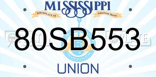 80SB553 Mississippi License Plate