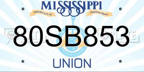 80SB853 Mississippi License Plate