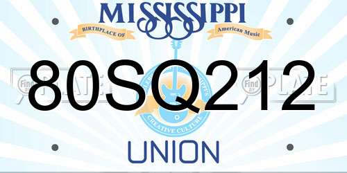 80SQ212 Mississippi License Plate