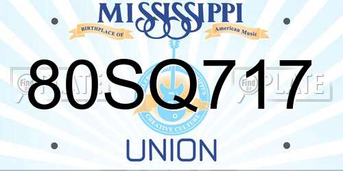 80SQ717 Mississippi License Plate