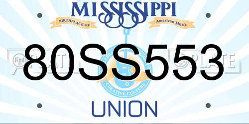 80SS553 Mississippi License Plate