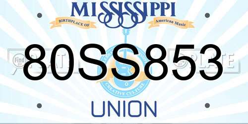80SS853 Mississippi License Plate