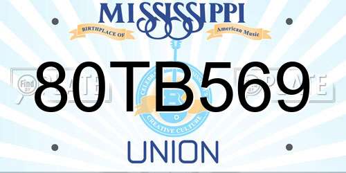 80TB569 Mississippi License Plate