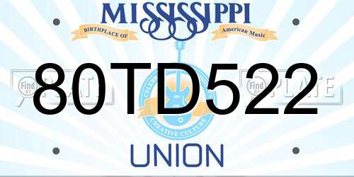 80TD522 Mississippi License Plate