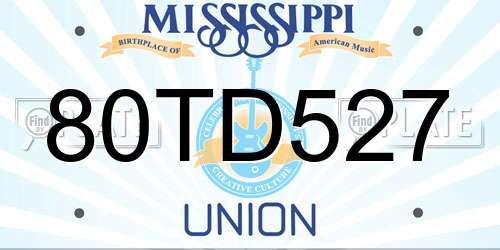 80TD527 Mississippi License Plate