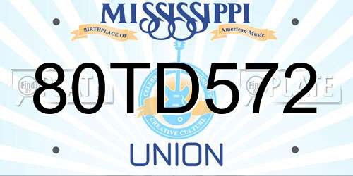 80TD572 Mississippi License Plate