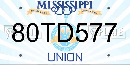 80TD577 Mississippi License Plate