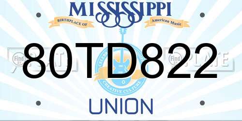 80TD822 Mississippi License Plate