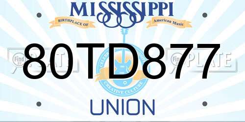 80TD877 Mississippi License Plate