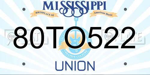 80TO522 Mississippi License Plate