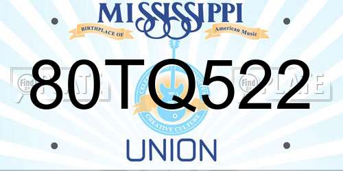 80TQ522 Mississippi License Plate