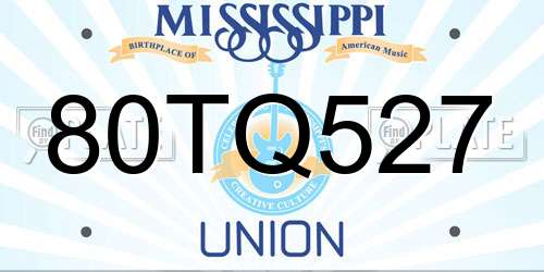 80TQ527 Mississippi License Plate