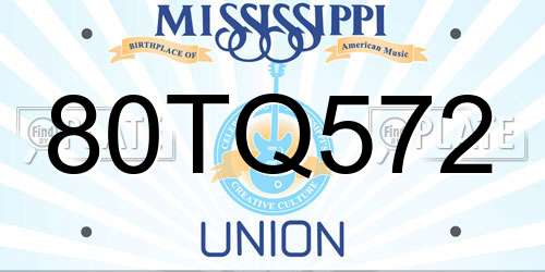 80TQ572 Mississippi License Plate