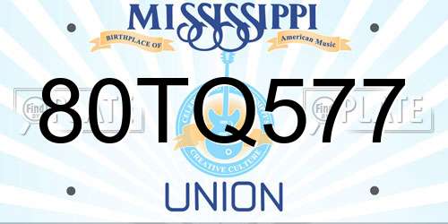 80TQ577 Mississippi License Plate