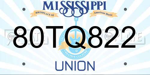 80TQ822 Mississippi License Plate