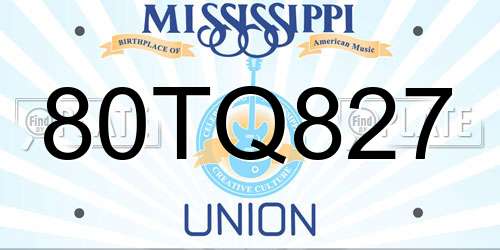 80TQ827 Mississippi License Plate