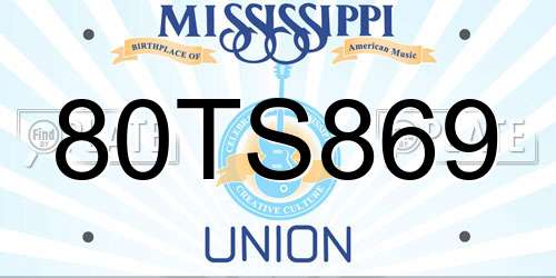 80TS869 Mississippi License Plate