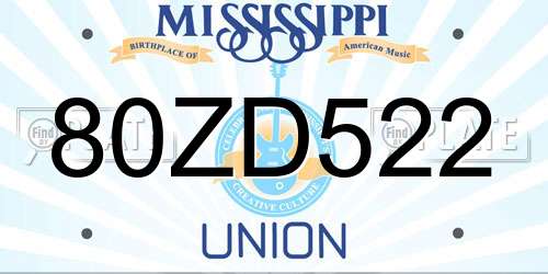 80ZD522 Mississippi License Plate