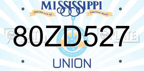 80ZD527 Mississippi License Plate
