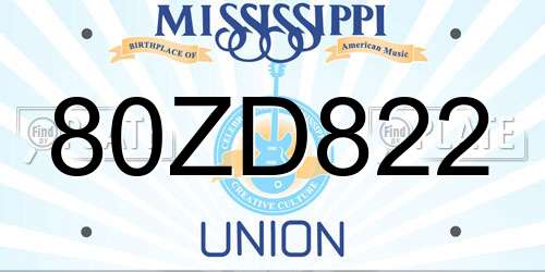 80ZD822 Mississippi License Plate