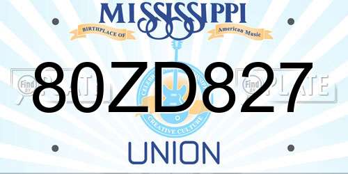 80ZD827 Mississippi License Plate