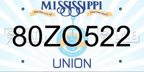 80ZO522 Mississippi License Plate