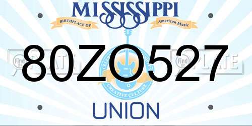 80ZO527 Mississippi License Plate