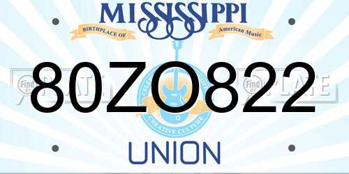 80ZO822 Mississippi License Plate