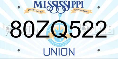 80ZQ522 Mississippi License Plate
