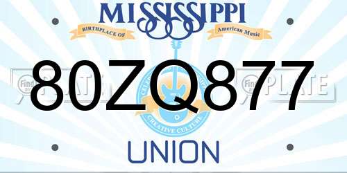 80ZQ877 Mississippi License Plate