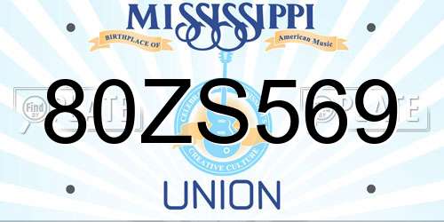 80ZS569 Mississippi License Plate