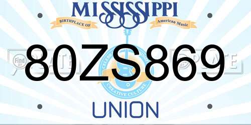 80ZS869 Mississippi License Plate